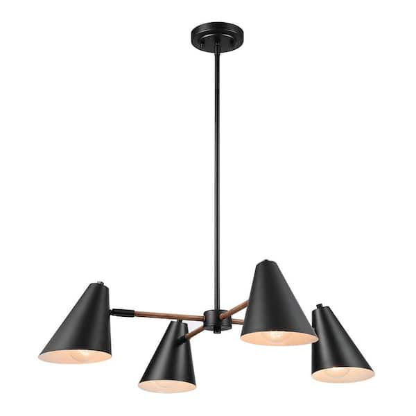 Hampton Bay Woodstock 4-Light Matte Black Transitional Chandelier ...