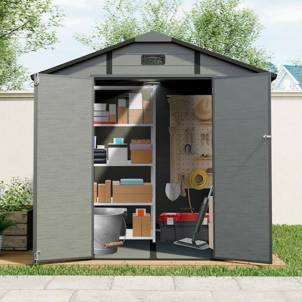 IMAGACFUN Outdoor 8 ft. W x 10 ft. D Resin Storage Shed with