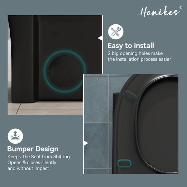 honeyブラック38 Hanikes 1-Piece 1.1/1.6 GPF Dual Flush Compact Round Toilet