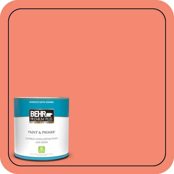 BEHR PREMIUM PLUS 1 qt. #190B-5 Juicy Passionfruit Satin Enamel Low Odor Interior Paint & Primer