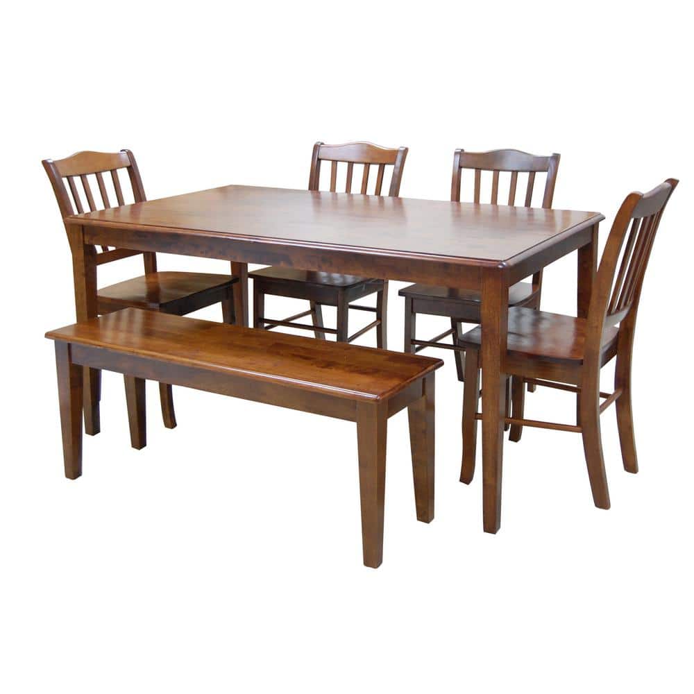 Shaker 6-Piece Solid Hardwood Rectangular Dining Set in Walnut