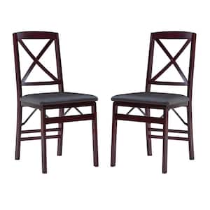 Treina Merlot Wood X Back Folding Chair with Padded Faux Leather Seat