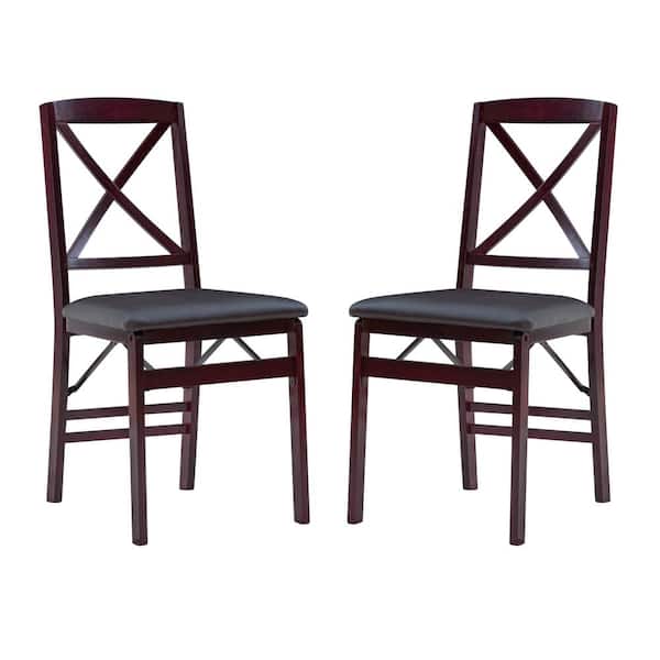 Linon Home Decor Treina Merlot Wood X Back Folding Chair with Padded Faux Leather Seat