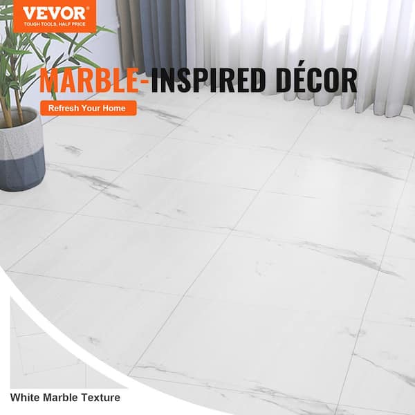 Peel and Stick Vinyl Flooring Tiles 12 MIL 390" x 23.6" 64 sq. ft. White Marble Design DIY Installation Water Resistant