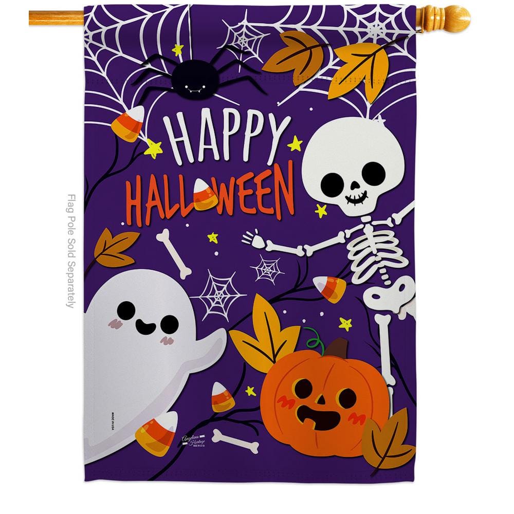 Happy Halloween Purple Polyester Double-Sided House Flag