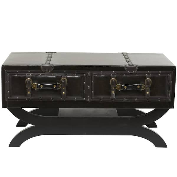 Vintage Brown Leather Suitcase Trunk Coffee Table attributed to