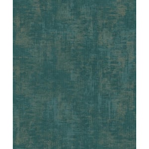 Lustre Collection Emerald Green/Gold Distressed Plaster Metallic Finish Paper on Non-woven Non-pasted Wallpaper Roll