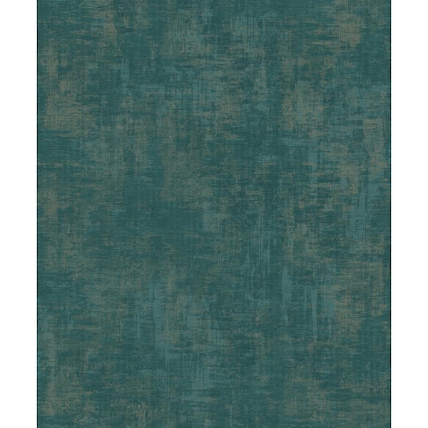 Unbranded Lustre Collection Emerald Green/Gold Distressed Plaster Metallic Finish Paper on Non-woven Non-pasted Wallpaper Roll