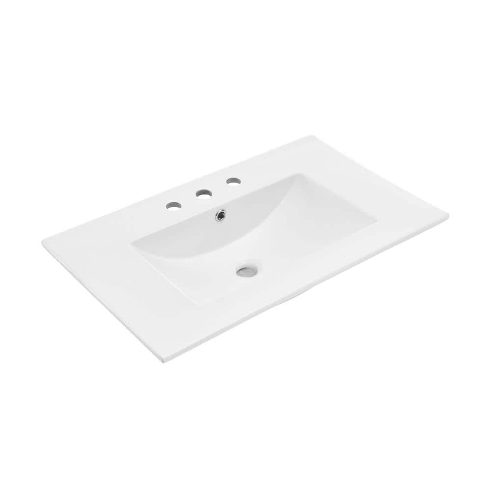 White Ceramic 30" Vanity Top Bathroom Sink with Three Holes
