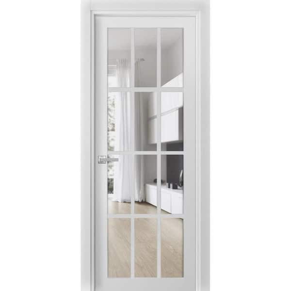 3355 36 in. x 80 in. Right-Hand/Inswing Solid Wood Clear Glass White Single Prehung Interior Door with Hardware