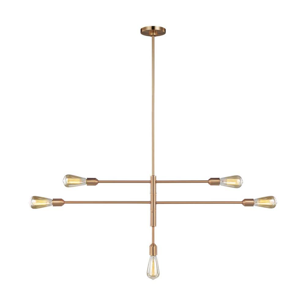 Satin Brass 5-Light Sputnik Chandelier with Adjustable Arms