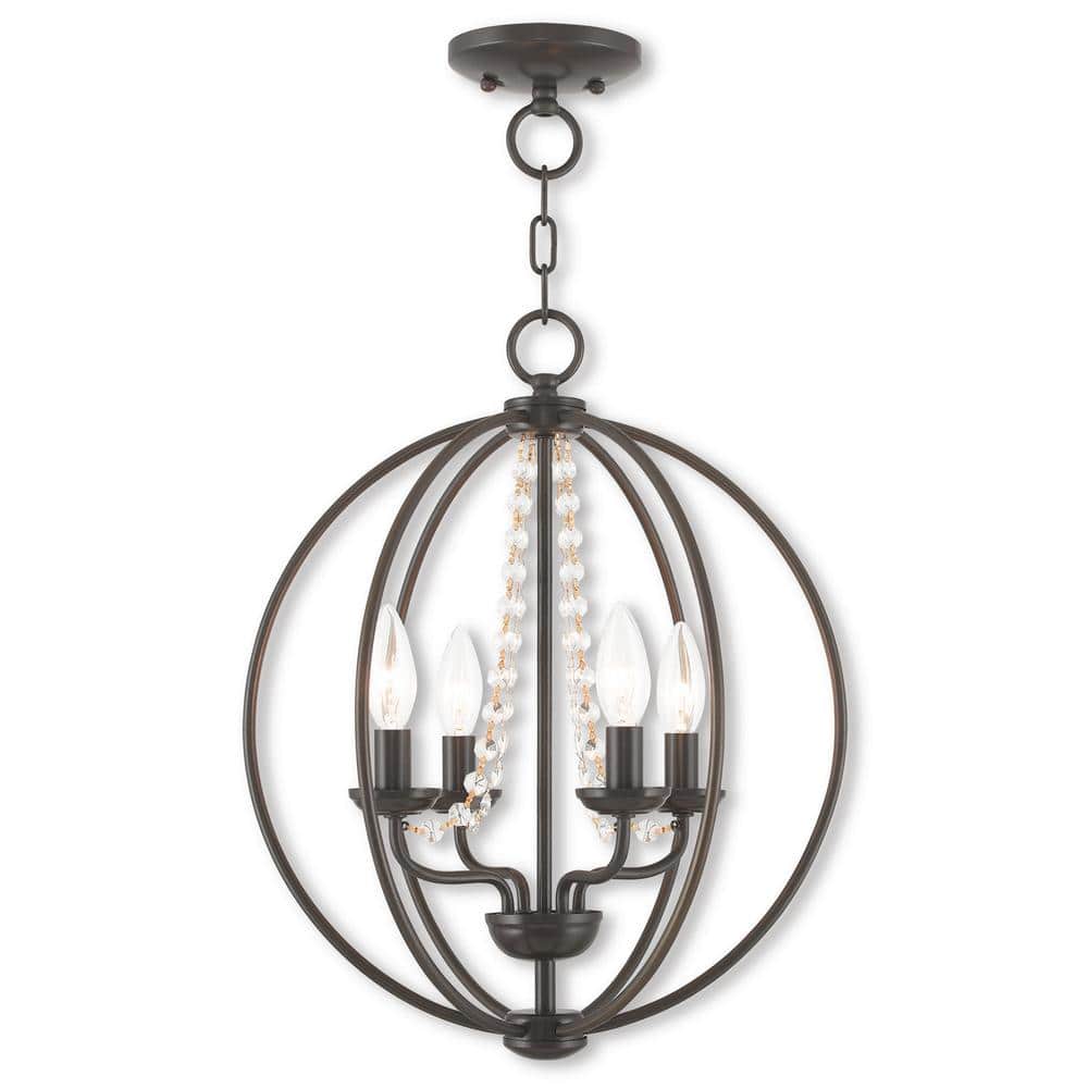 Arabella English Bronze 4-Light Mini Chandelier with Crystals
