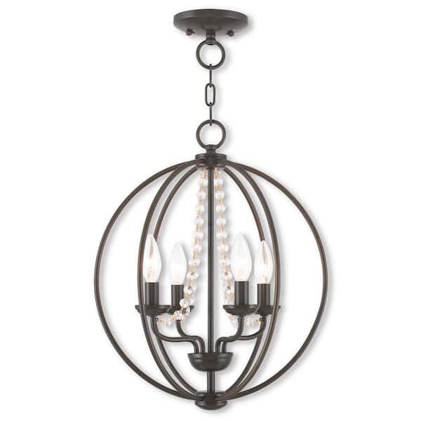 AVIANCE LIGHTING Delridge 15 in. 4-Light English Bronze Globe Convertible Chandelier/Semi Flush