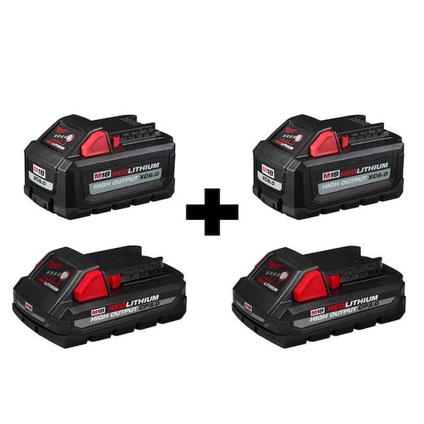 Milwaukee M18 18-Volt Lithium-Ion High Output 6.0 Ah and 3.0 Ah Battery (4-Pack)