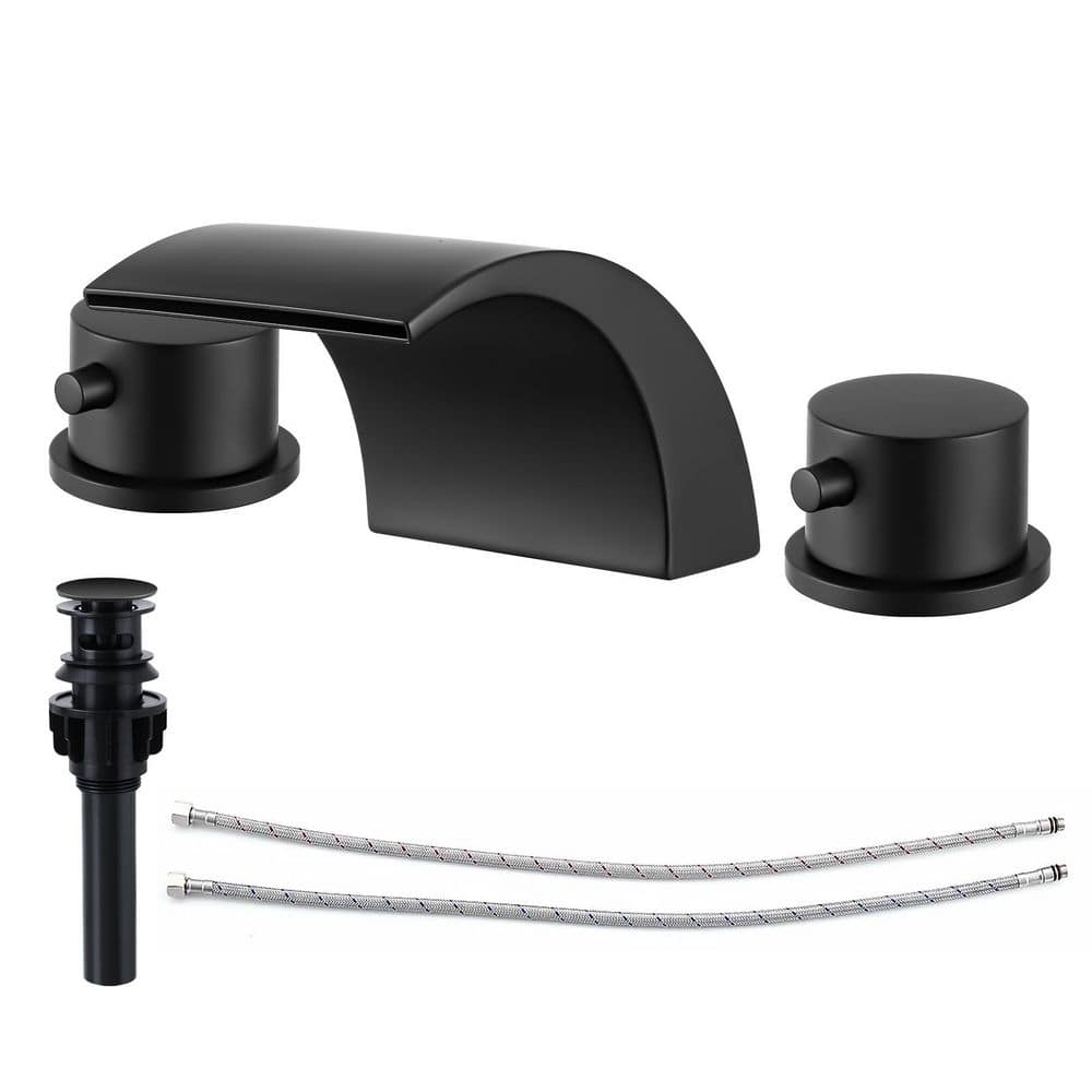2 Handles 8 in. Widespread Bathroom Faucet 3-Hole Bathroom Sink Faucet With Pop-up Drain in Matte Black price history on PriceWatchPro