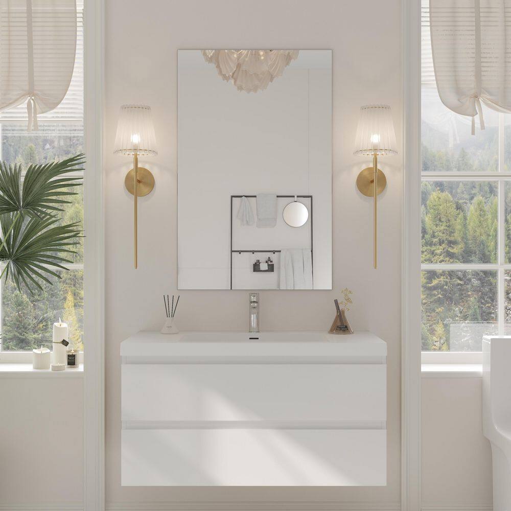 42 in. W Single Sink Floating Bath Vanity in Glossy White with White Solid Surface Sink Top price history on PriceWatchPro