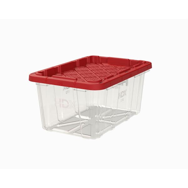 17 Gal. Tough Storage Tote in Clear with Red Lid