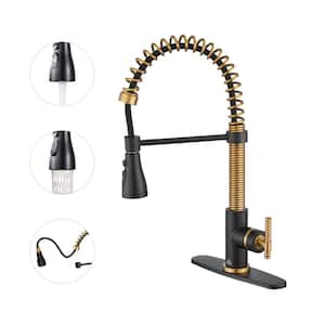 Single Handle Pull Down Sprayer Kitchen Faucet with Power Clean Multi-Function Spray in Brushed Gold and Matte Black