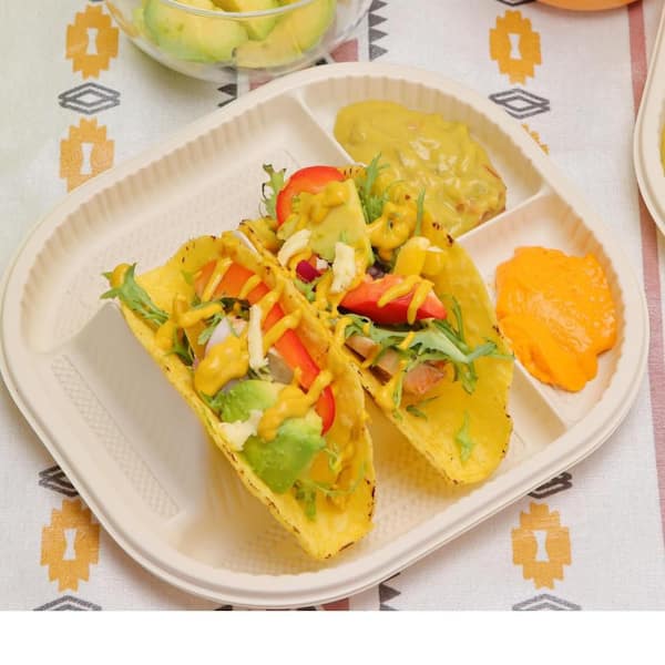Wudkey 50-Pack 8 in. Beige Disposable Cornstarch Taco Plates with