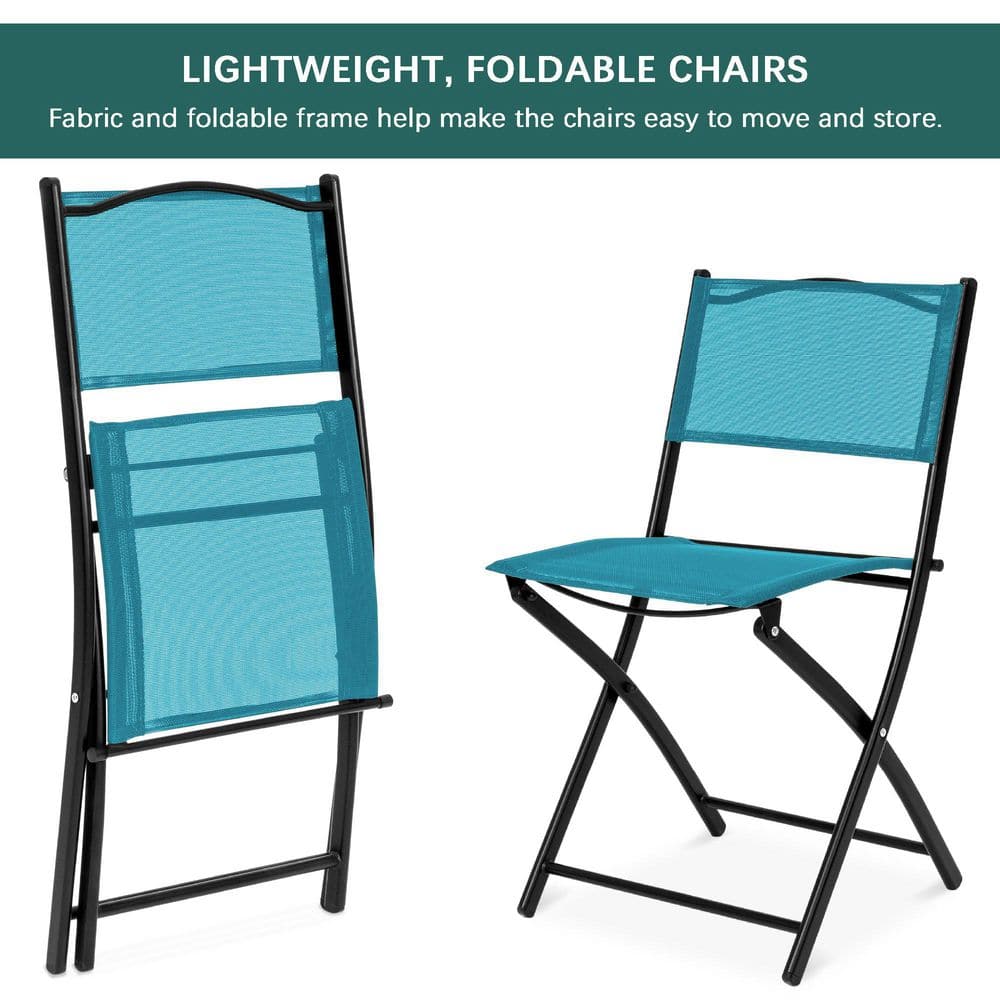 Peacock Blue 3-Piece Patio Bistro Set with Glass Tabletop