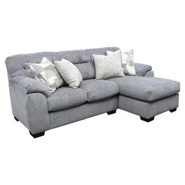American Furniture Classics Cabral Slate Series 79 in. Pillow 2-piece Chenille L-Shape Sectional Sofa in Cabral Slate with 4 Throw Pillows