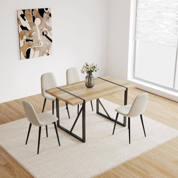 ダイニングチェア Dining chair Dining Chairs with Beige Linen Fabric Upholstered Seat, Side