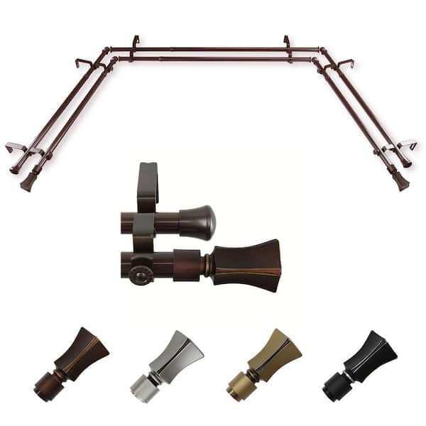 EMOH 13/16" Dia Adjustable 20"-36", 38"-72" Bay Window Double Curtain Rod with Ariana Finials in Cocoa