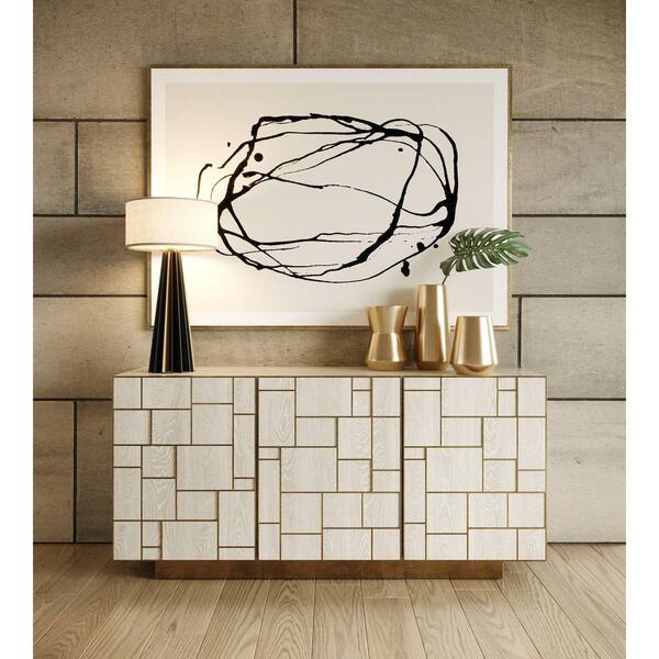 Modrest Auer Mid-Century Modern Cream Ash and Gold Wood 71 in. Buffet