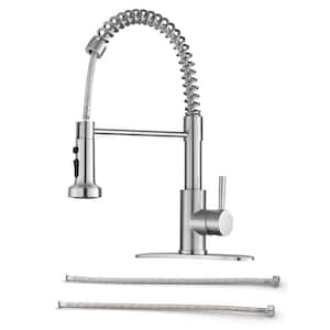 1.8 GPM Single Handle Spring Pull Down Sprayer Kitchen Faucet with Power Clean in Brushed Nickel