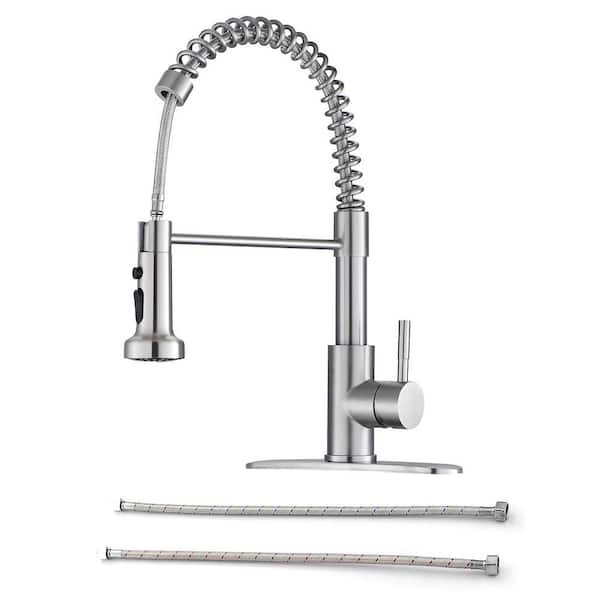 LORDEAR 1.8 GPM Single Handle Spring Pull Down Sprayer Kitchen Faucet with Power Clean in Brushed Nickel