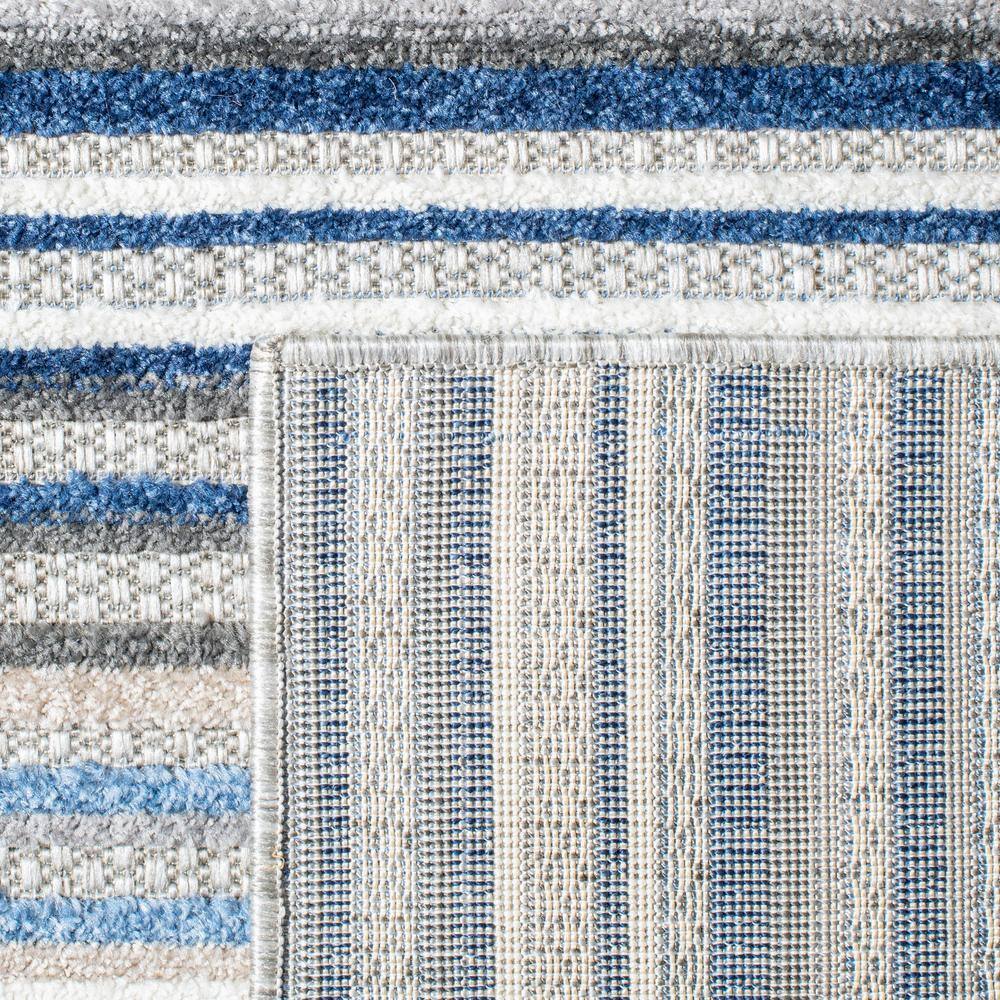 Grey and Blue Striped Synthetic Square Area Rug, 3' x 3'