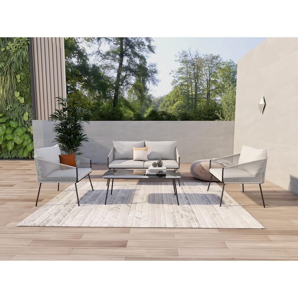 Uixe 4-Piece Iron Outdoor Patio Conversation Set with Light gray Cushions