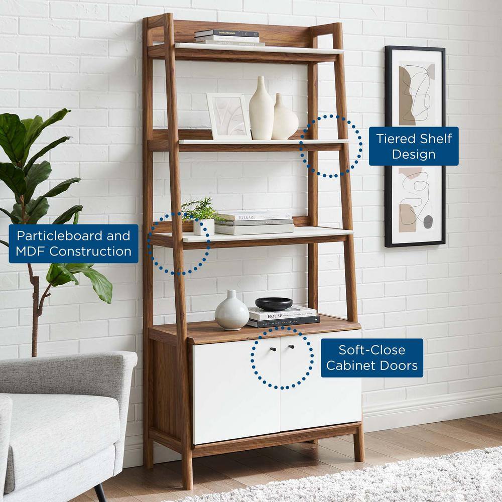 Walnut White 33" Tiered Bookshelf with Concealed Storage