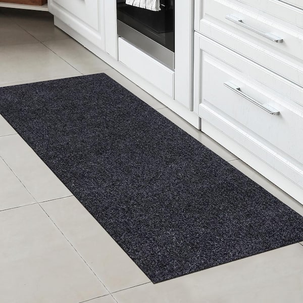 Rubber Backed Runner Rug, 22 x 84 inch, Solid Black, Non Slip, Kitchen Rugs  and Mats