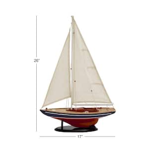 5 in. x 26 in. Dark Brown Wood Sail Boat Sculpture with Lifelike Rigging