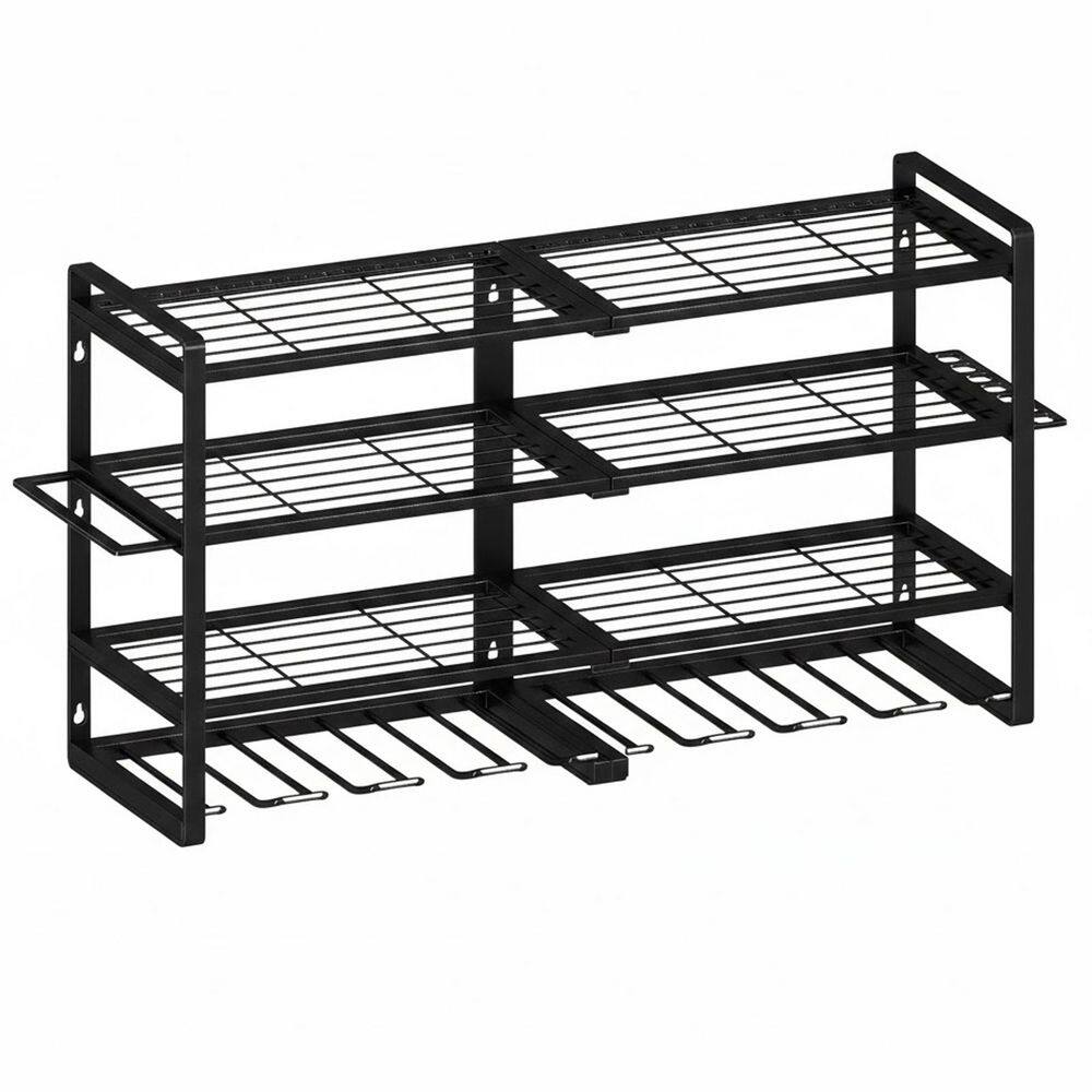 4-Tier Black Heavy Duty Steel Wall Rack with Drill Holder, Screwdriver, Pliers, Hammer Storage, Mounting Hardware price history on PriceWatchPro