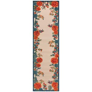 Aloha Ivory Multicolor 2 ft. x 8 ft. Floral Contemporary Indoor/Outdoor Runner Area Rug