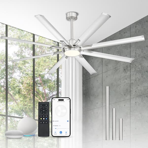 84 in.Indoor Aluminum Brushed Nickel 100-240 V 82 RPM Industrial Ceiling Fan with Integrated LED