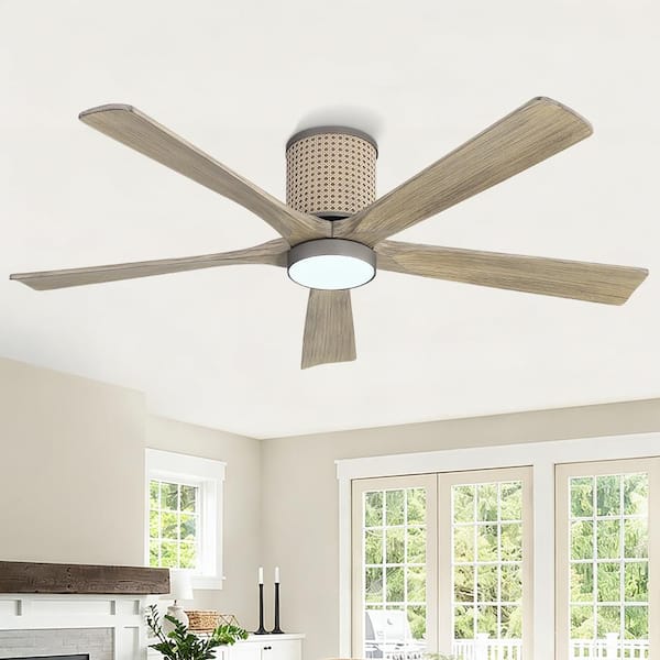 54 in. (4.5 ft. ) 5 Solid Blades Indoor Ceiling Fan with Integrated LED and Remote, Grey Flush Mount