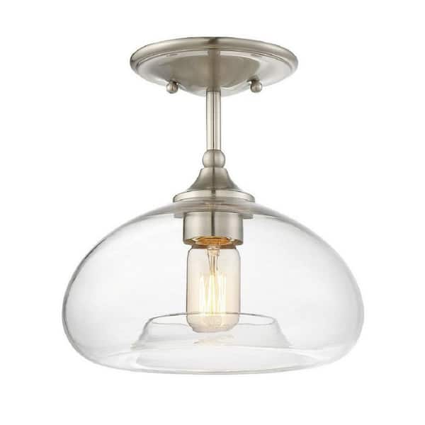 Savoy House Meridian 10.75 in. W x 10.5 in. H 1-Light Brushed Nickel Semi-Flush Mount Ceiling Light with Clear Glass Shade