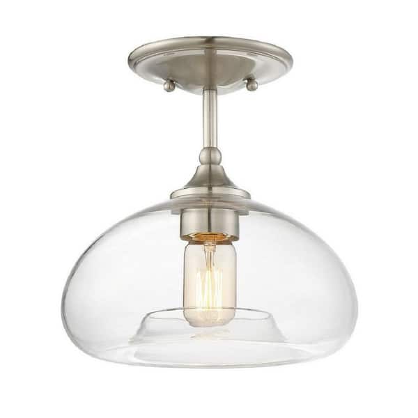 TUXEDO PARK LIGHTING 10.75 in. W x 10.5 in. H 1-Light Brushed Nickel Semi-Flush Mount Ceiling Light with Clear Glass Shade