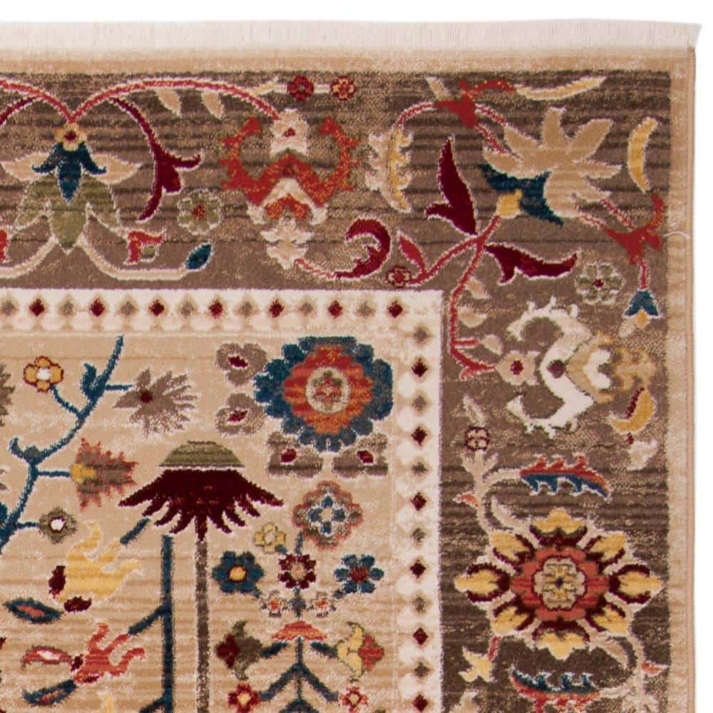 Beige and Taupe Floral Synthetic 8' x 10' Area Rug