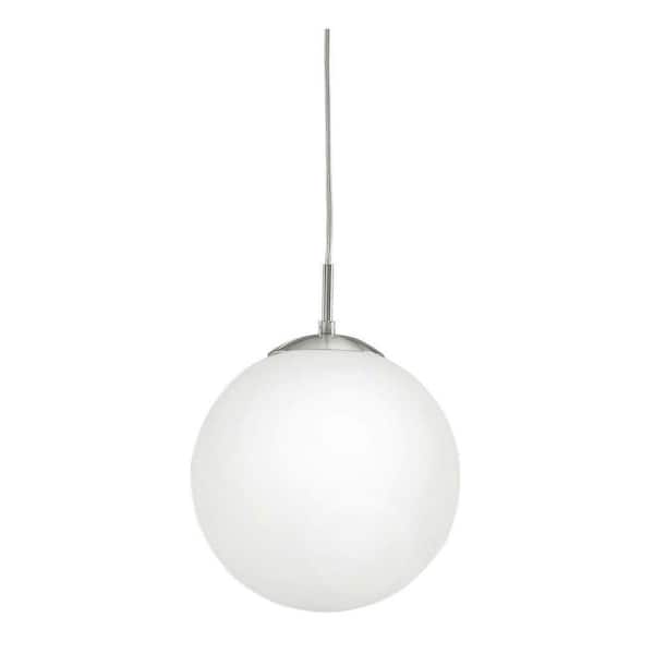 Eglo Rondo 9.84 in. W x 59 in. H 1-Light Matte Nickel Pendant Light with Frosted Opal Glass