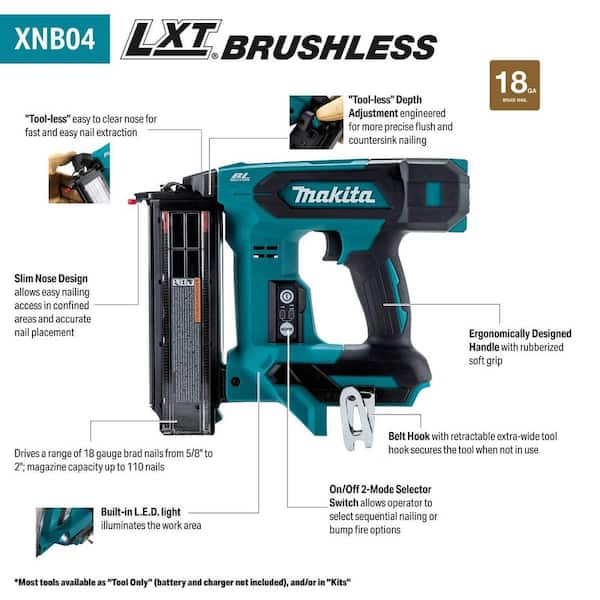 Makita 18V LXT Lithium-Ion Brushless Cordless 2 in. Brad Nailer