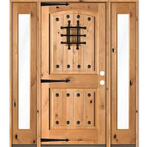 58 in. x 80 in. Mediterranean Knotty Alder Left-Hand/Inswing Clear Glass Clear Stain Wood Prehung Front Door w/DFSL