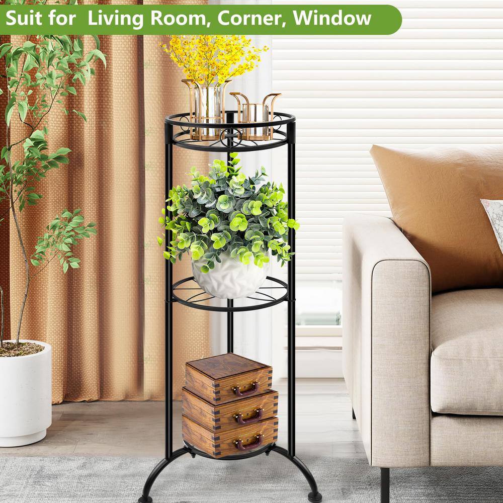 35-Inch Black Iron 3-Tier Heavy-Duty Plant Stand