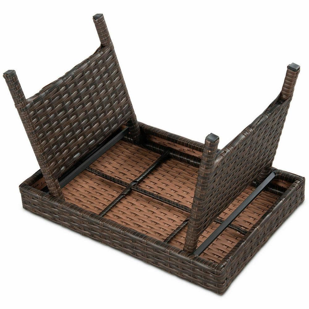 Compact Foldable Brown PE Rattan Side Table with Steel Frame