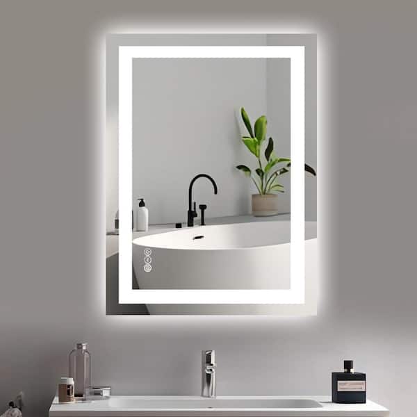 UPIKER 24 in. W x 36 in. H Rectangular Frameless LED Anti Fog Wall Bathroom Vanity Mirror in Silver