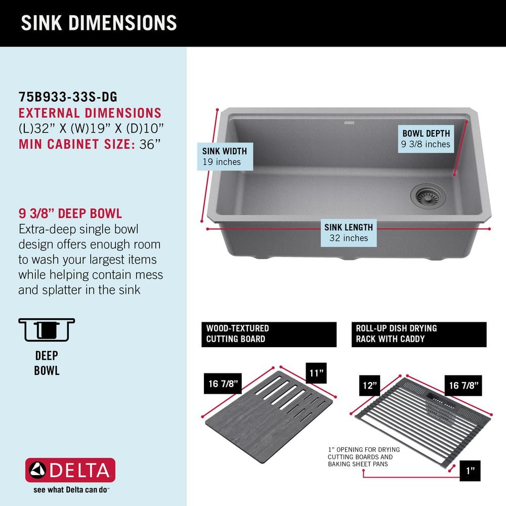 Dark Gray Granite Composite Workstation Kitchen Sink with Workflow Ledge