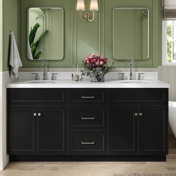 ARIEL Hamlet 73 in. W x 22 in. D x 36 in. H Bath Vanity in Black with Pure White Quartz Top